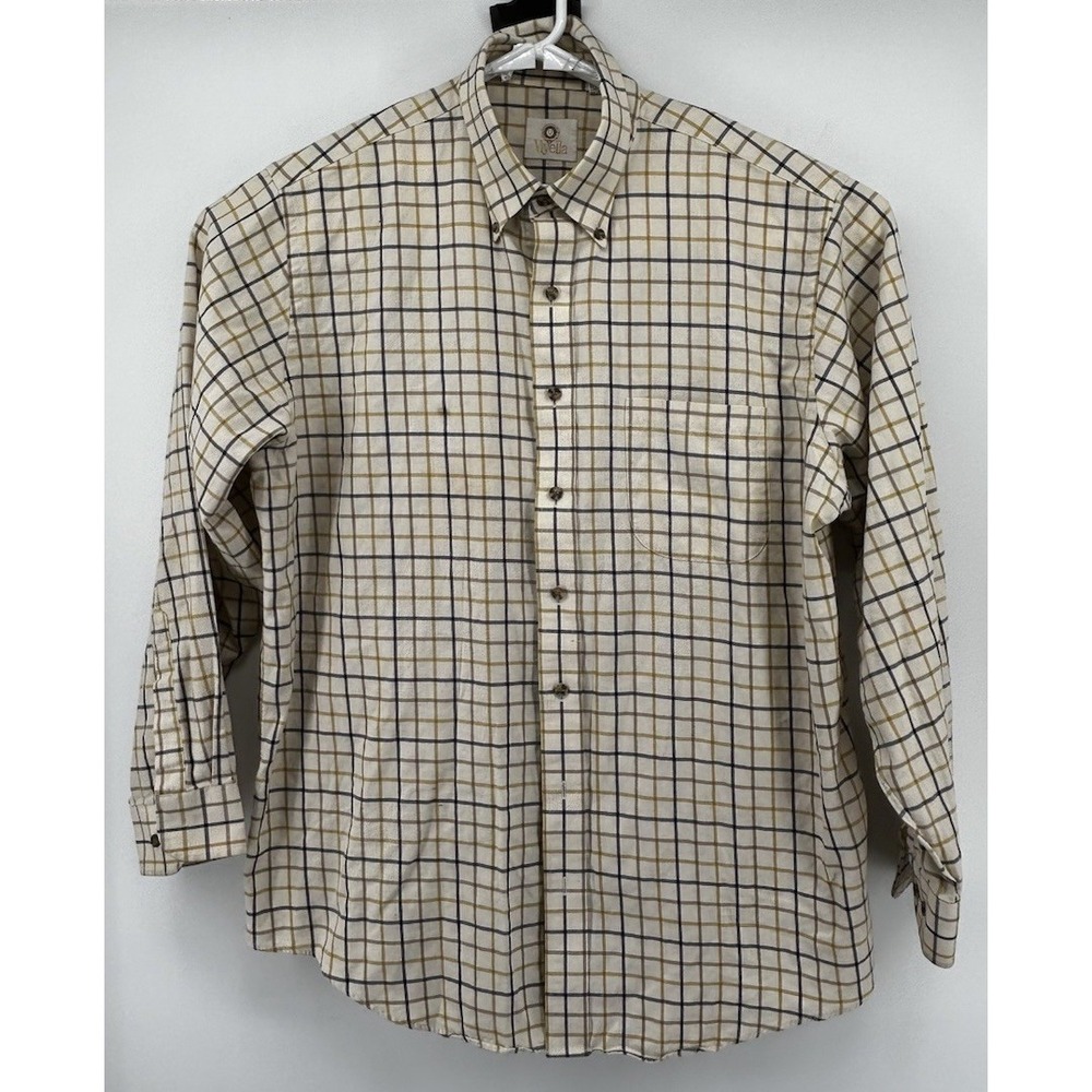 Viyella Cotton Wool Blend Long Sleeve Button Down Shirt Cream Striped Men's XL